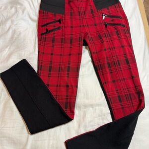 Ci Sono Red and Black Plaid Leggings with Zipper Accents